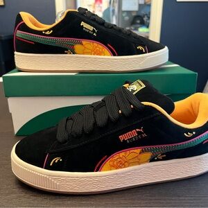 Puma Suede XL Black Sneakers with Colorful Floral Accents NEW men's size 12